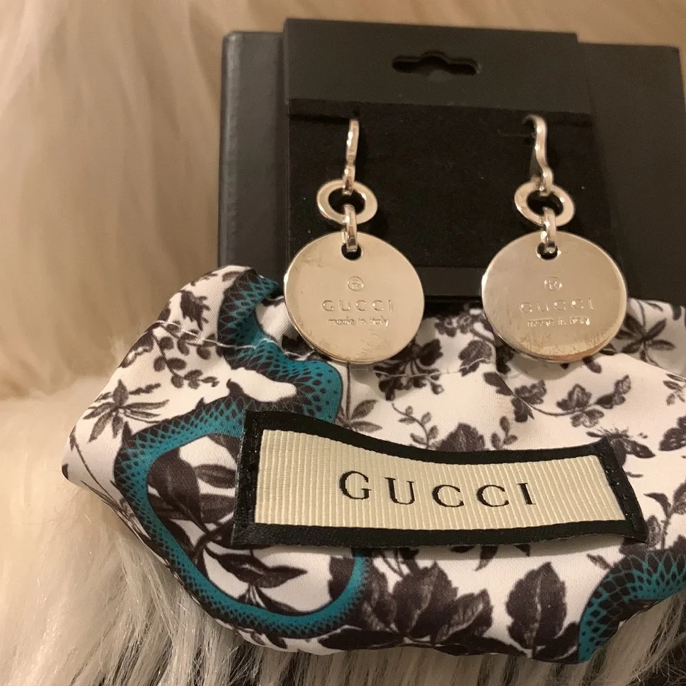 GUCCI .925 sterling silver Round Dangle Drop Earings NWT - Picture 7 of 14